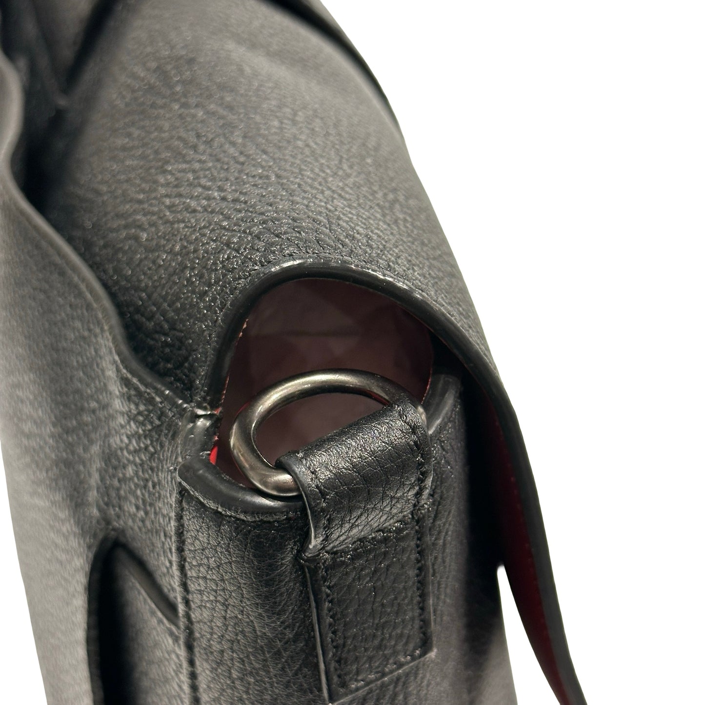 Used FENDI Calfskin Leather Baguette messenger Messenger Bag PHW Black