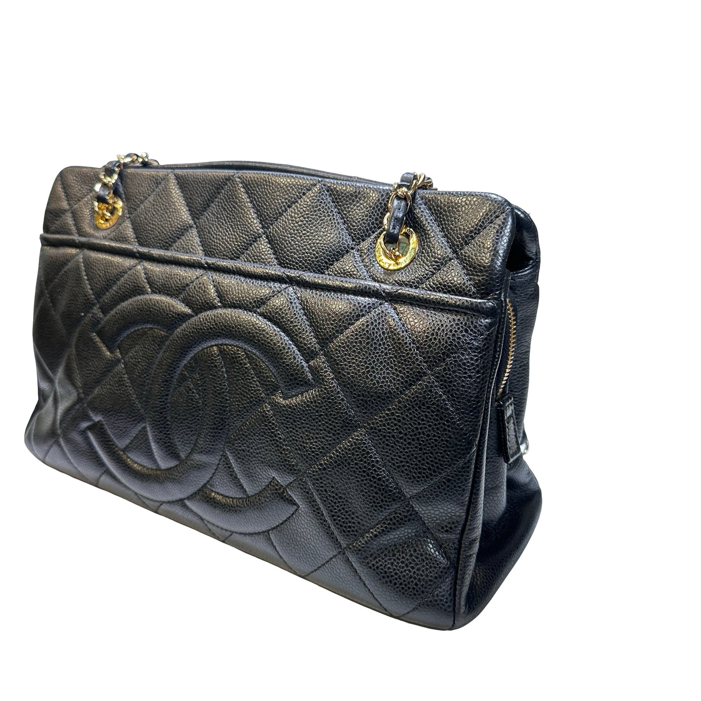 Used CHANEL Calfskin Leather Tote Bag Black GHW