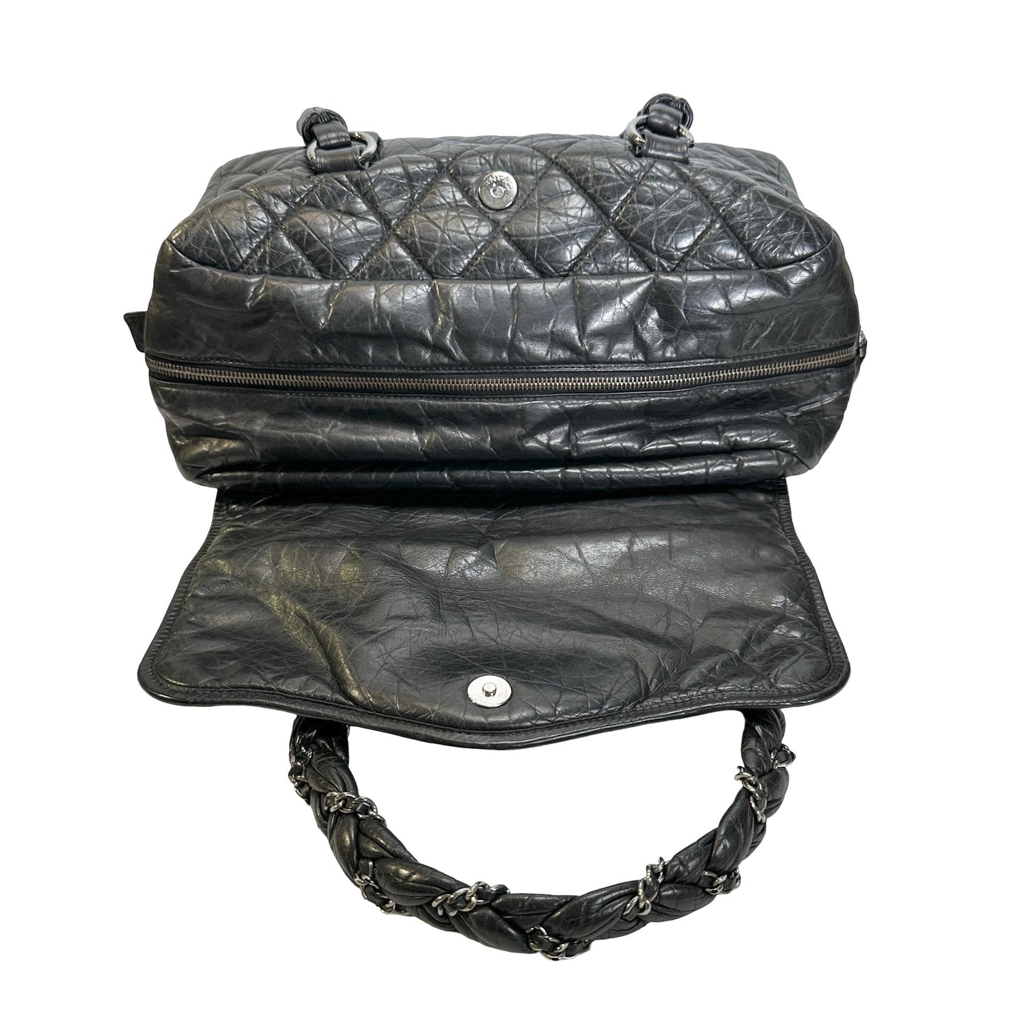 Used CHANEL Quilted Quilted Aged Calfskin Bowler Bag Handbag Black