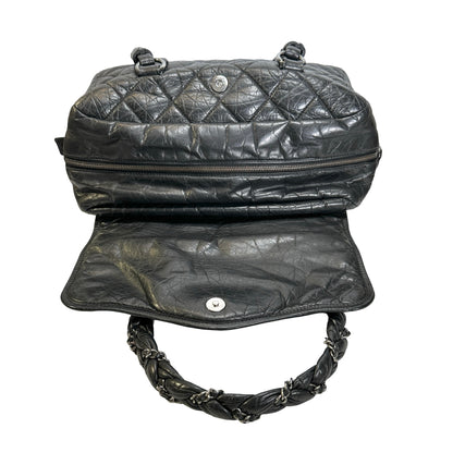Used CHANEL Quilted Quilted Aged Calfskin Bowler Bag Handbag Black
