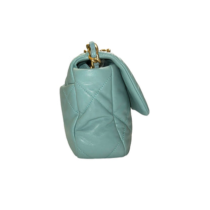 Used CHANEL Lambskin Quilted Chanel 19 Chain Shoulder Bag Light Blue Gold