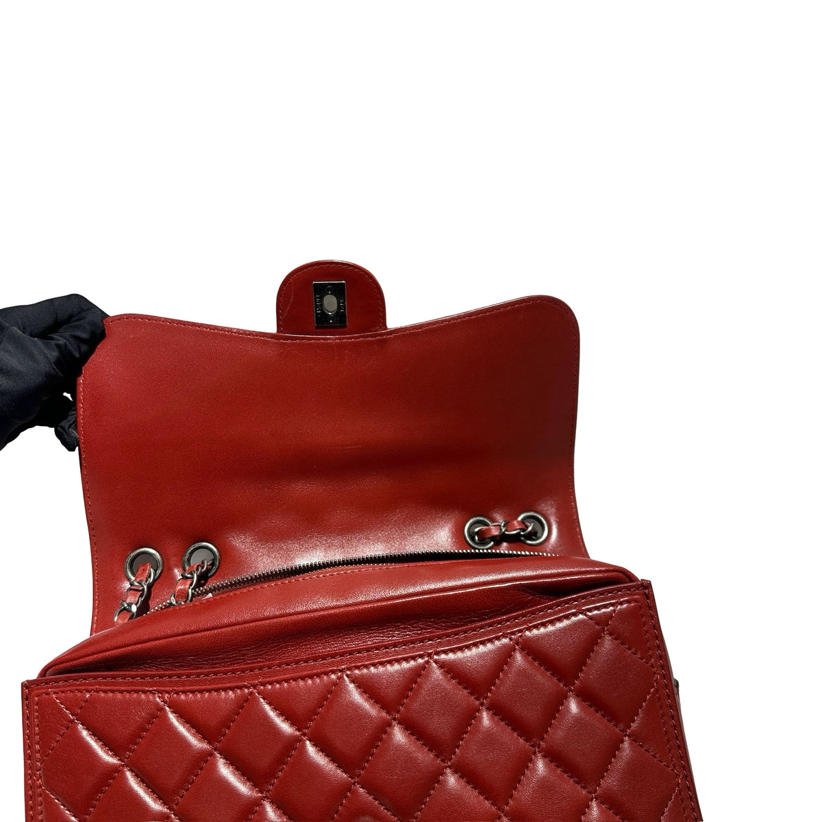 Used CHANEL Lambskin Large Citizen Zip Double Flap Bag Chain Shoulder Bag Red PHW