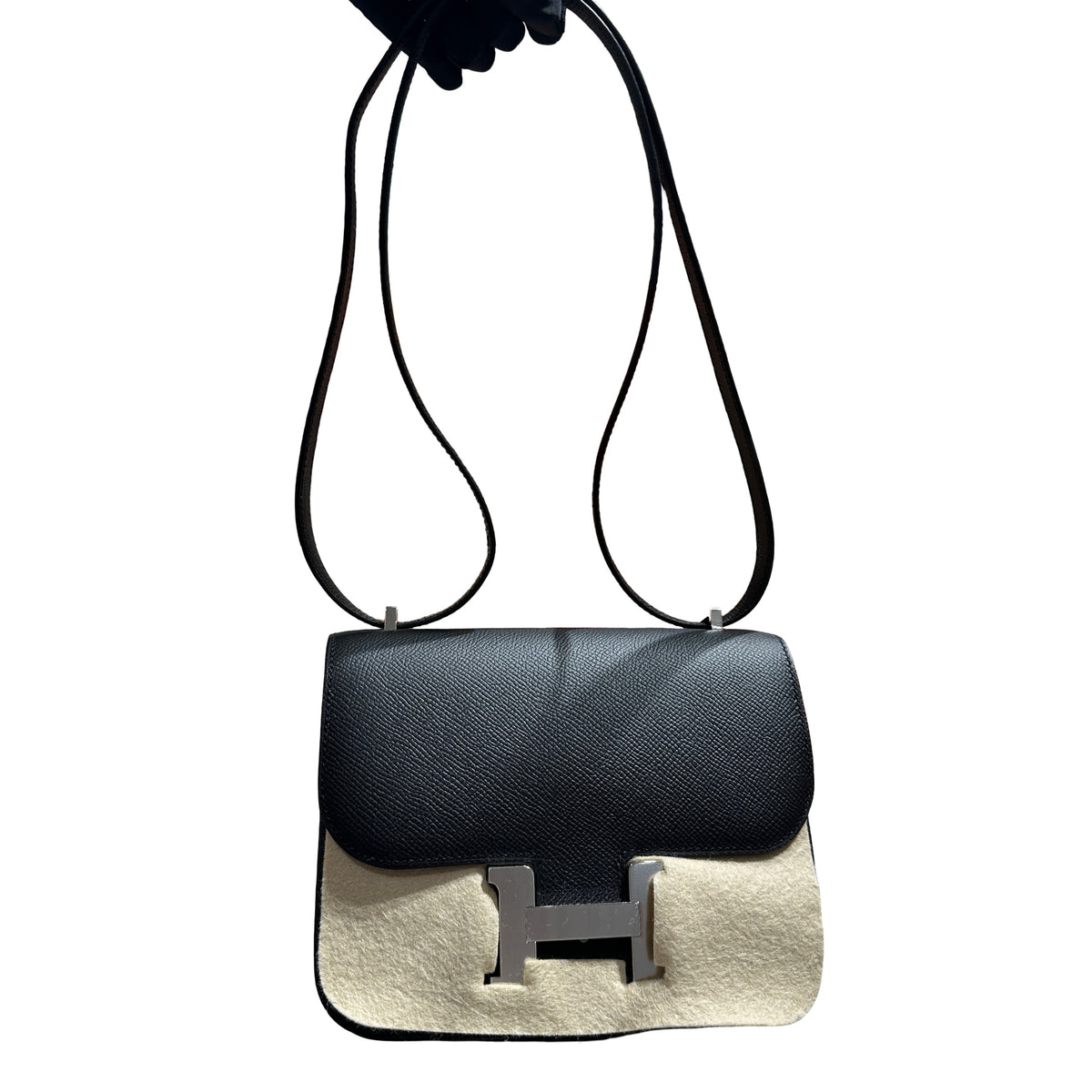 Brand New HERMES Epsom Felt Constance Crossbody Bag Black White
