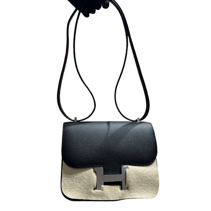 Brand New HERMES Epsom Felt Constance Crossbody Bag Black White
