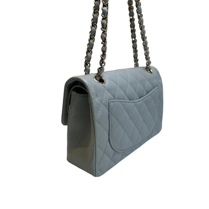 Used CHANEL Quilted Caviar CF23 Chain Shoulder Bag Light Blue GHW