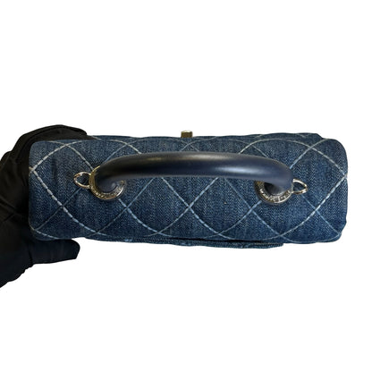 Used CHANEL Quilted Denim Coco Handle Small Handbag Denim Navy