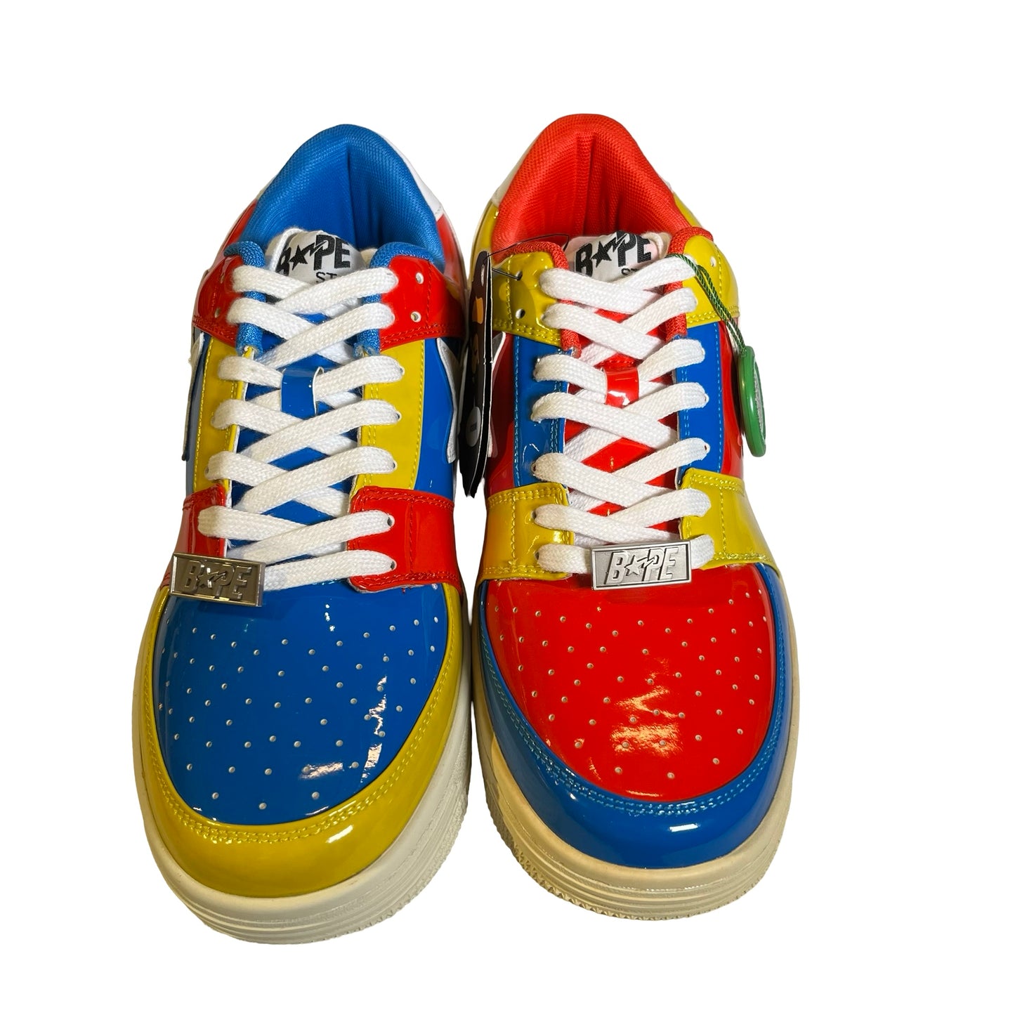 Brand New BAPE Patent Leather Colorblock BAPE STA Medicom Toy Sneakers Red Blue Yellow White