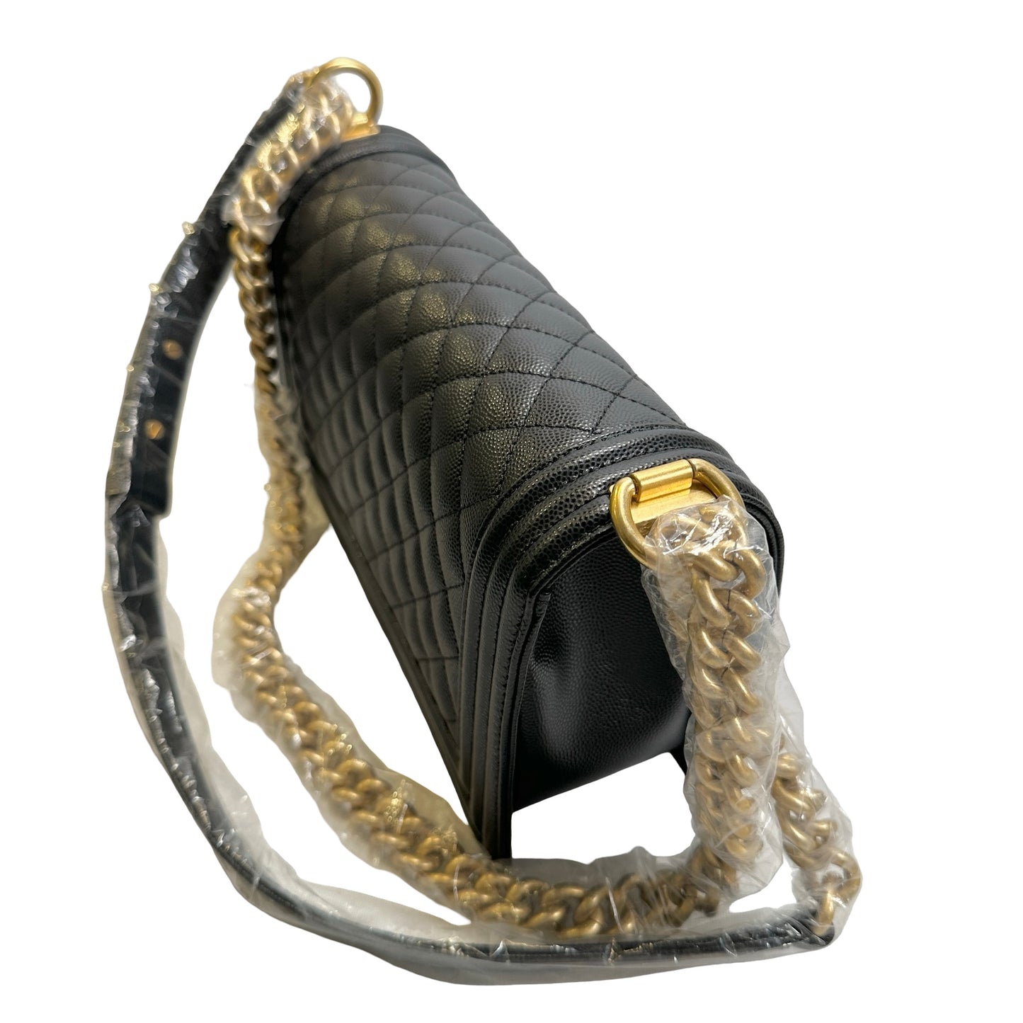 Used CHANEL Caviar Skin Boy25 Chain Shoulder Bag Black，GHW