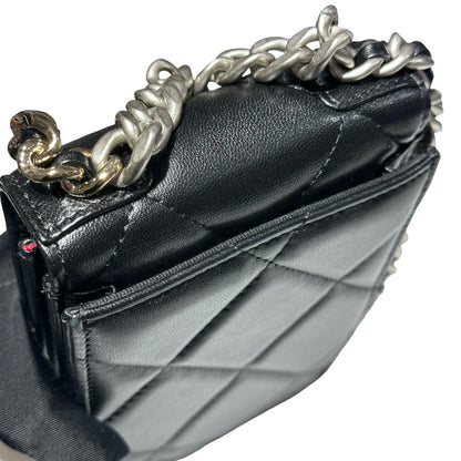 Used CHANEL Lambskin Leather 19 Phone Holder with Chain Phone Bag Black PHW