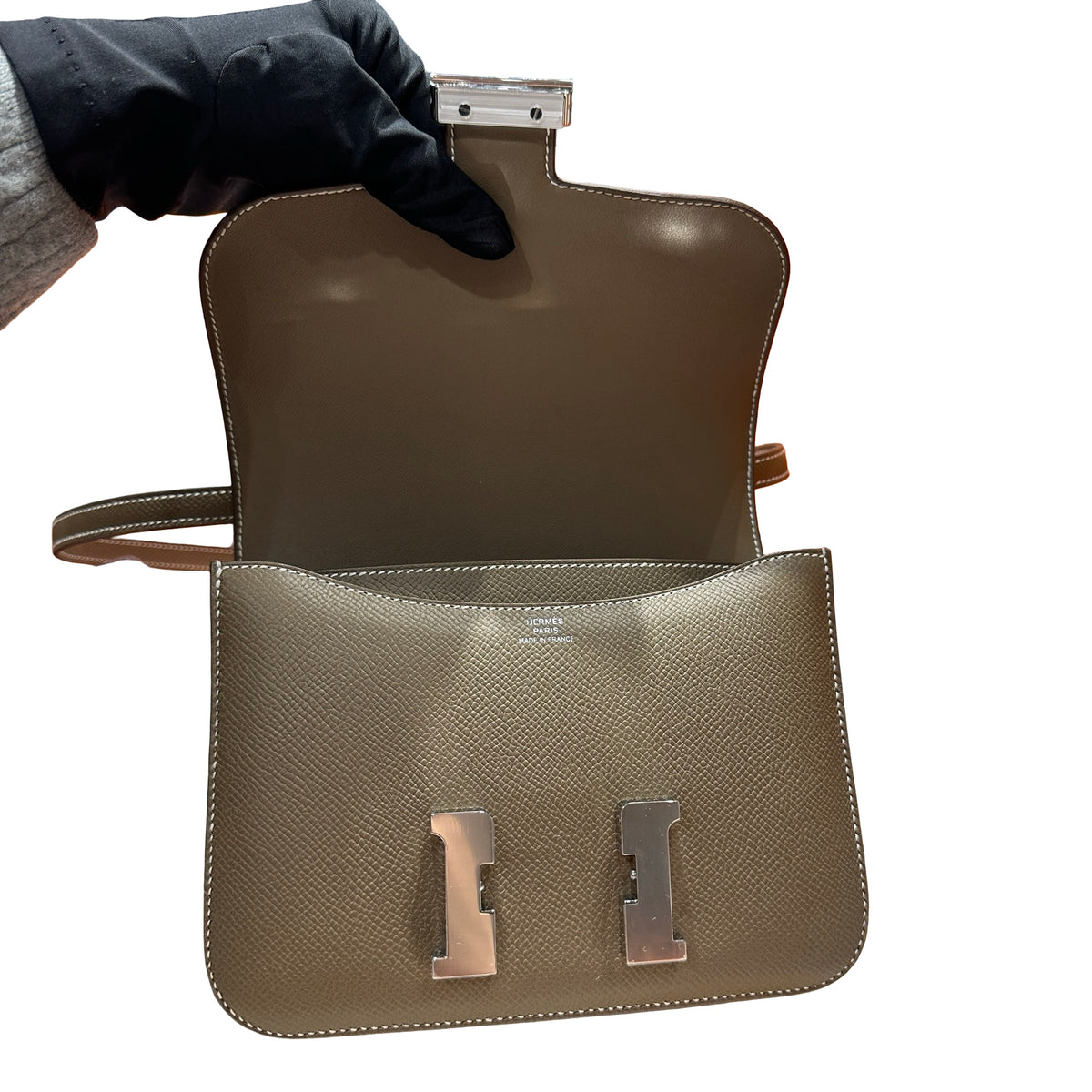Brand New HERMES Epsom Felt Constance Cross body bag Brown Beige