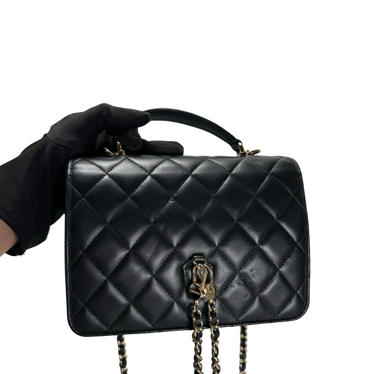 Used CHANEL Quilted Lambskin Trend CC Handbag Black Gold