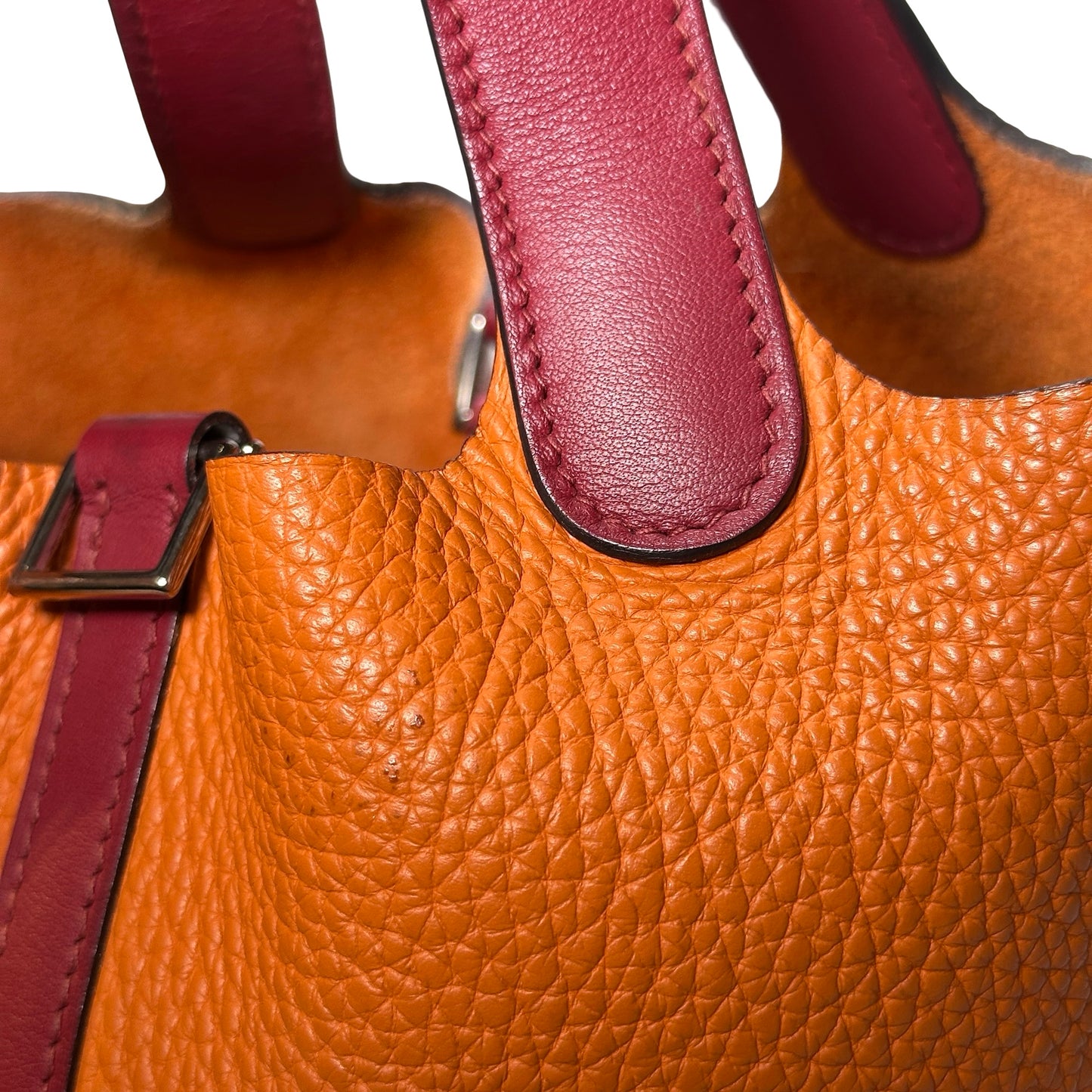 Used HERMES Picotin Handbag Orange Red PHW