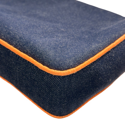 Used FENDI Denim BAEEGUETTE LARGE Shoulder Bag Navy Blue Orange