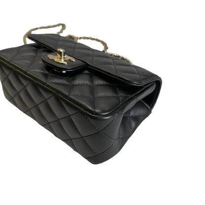 Used CHANEL Quilted Leather Mini Flap Bag with Top Handle Handbag Black