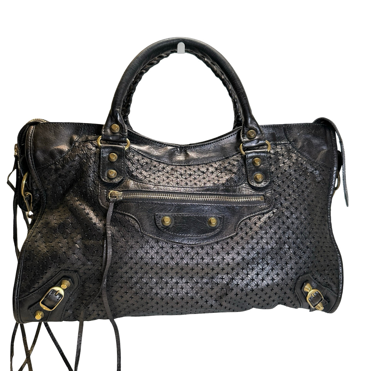 Used BALENCIAGA Leather Perforated City Handbag Black