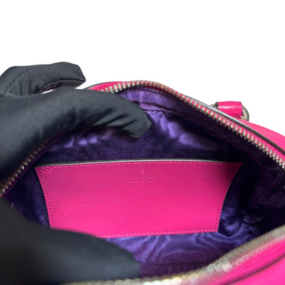 Used GUCCI GG CANVAS Calfskin Leather GG Matelasse Mini Bowling Handbag Pink PHW