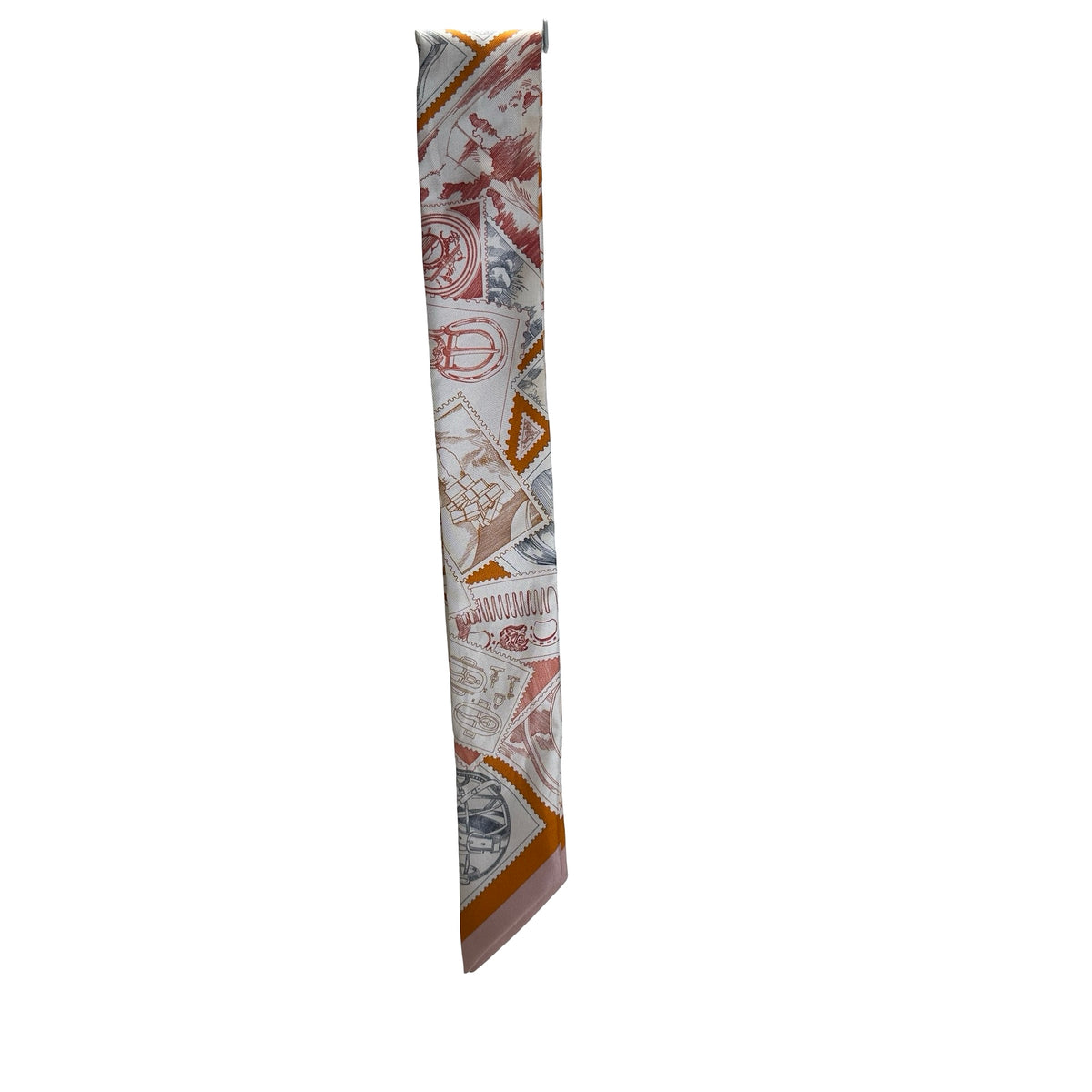 Used HERMES Silk Twilly Twilly White Orange Grey