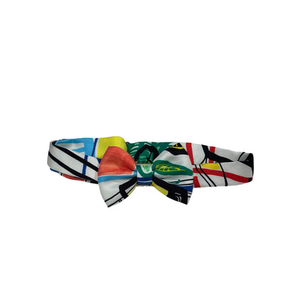 Used HERMES Geometric Stripes Bow Tie Accessories Multi-color Orange Green Black White Yellow