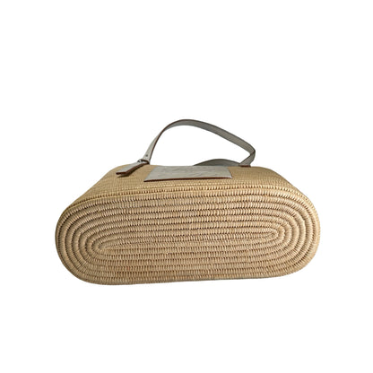 Used LOEWE Raffia Calfskin Square Basket Basket Bag Natural White