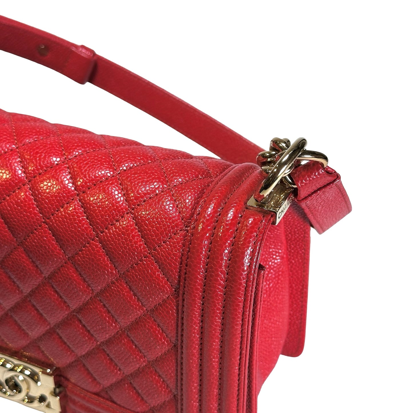 Used CHANEL Calfskin Boy Cross body bag Red GHW