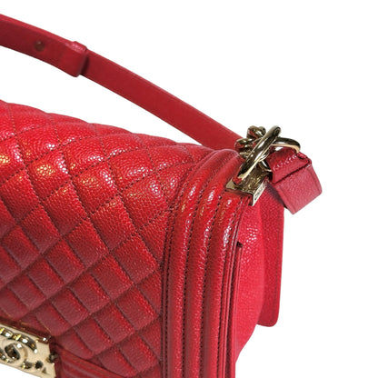 Used CHANEL Calfskin Boy Cross body bag Red GHW