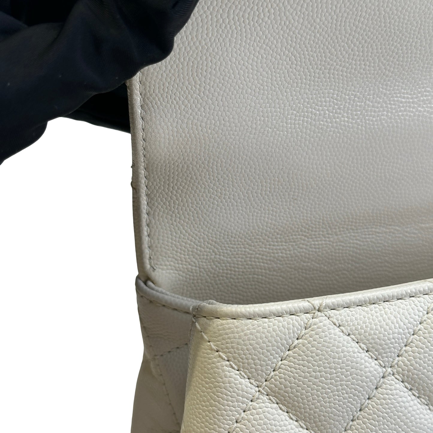 Used CHANEL Quilted Caviar Coco Handle Handbag White GHW