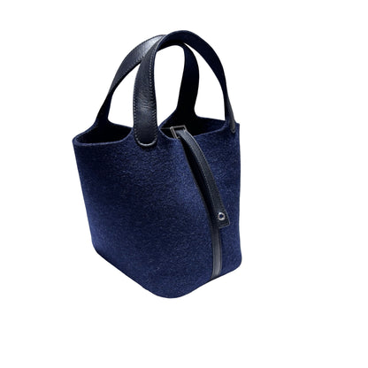 Used HERMÈS Wool Picotin 18 Handbag 2Z Bleu Nuit PHW