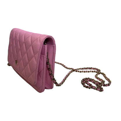 Used CHANEL Caviar Gold tone Wallet on chain Wallet on chain Pink