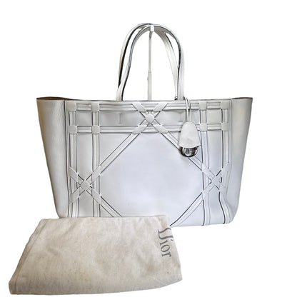 Used DIOR Leather Interlaced Shopper Tote Tote Bag White PHW