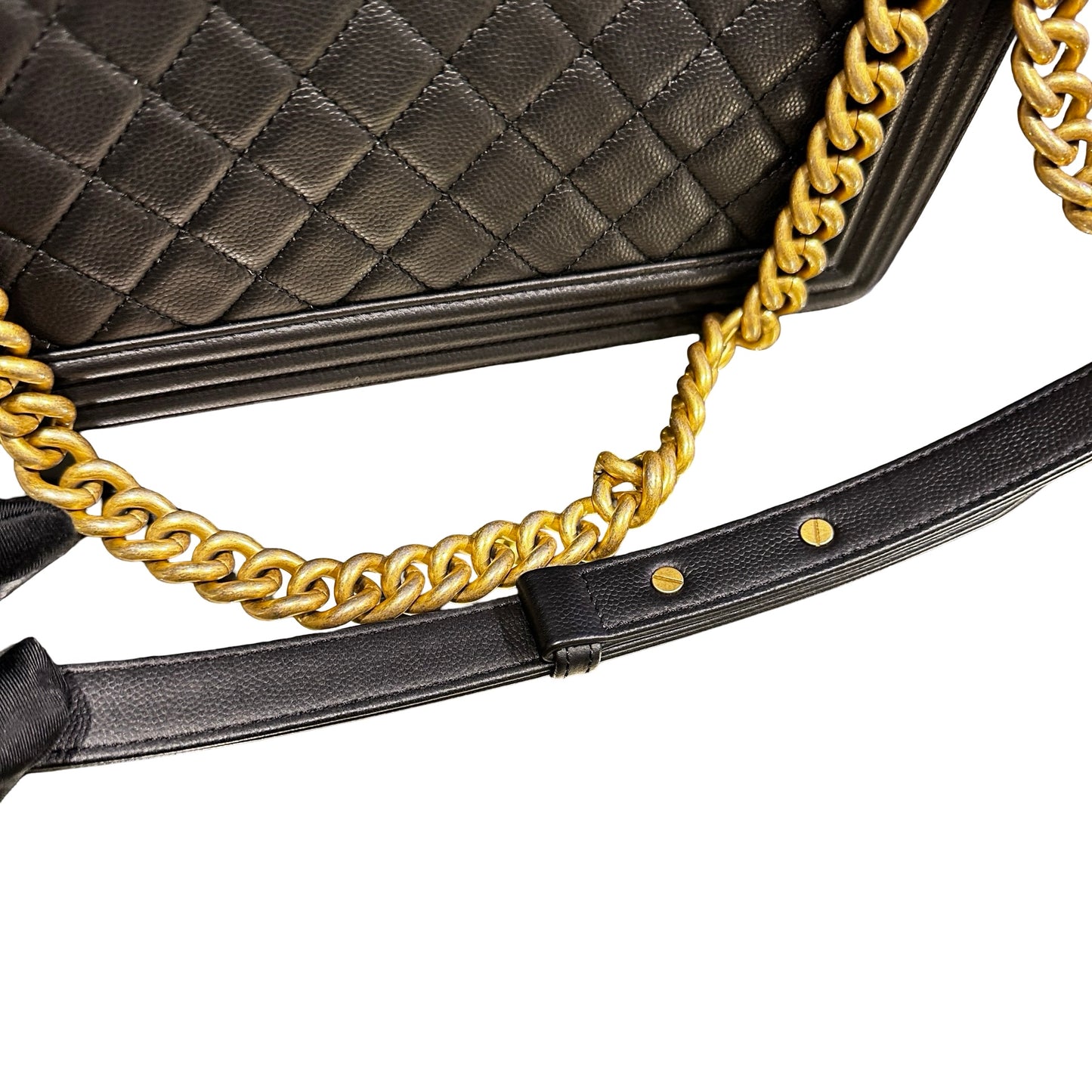 Used Chanel Calfskin Leather Boy 25cm Shoulder Bag Black GHW