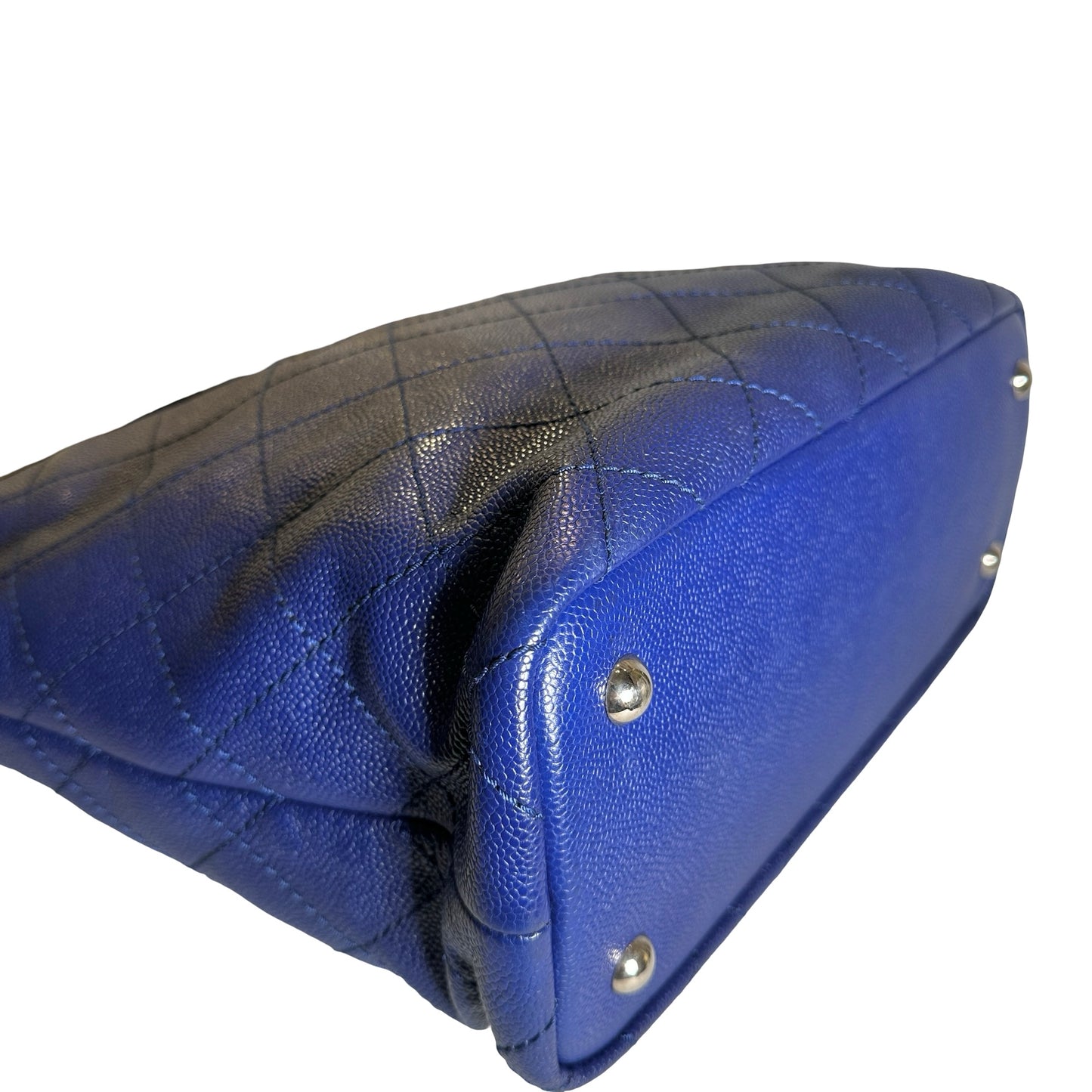 Used CHANEL Quilted Caviar Leather GST Tote Bag Blue Silver
