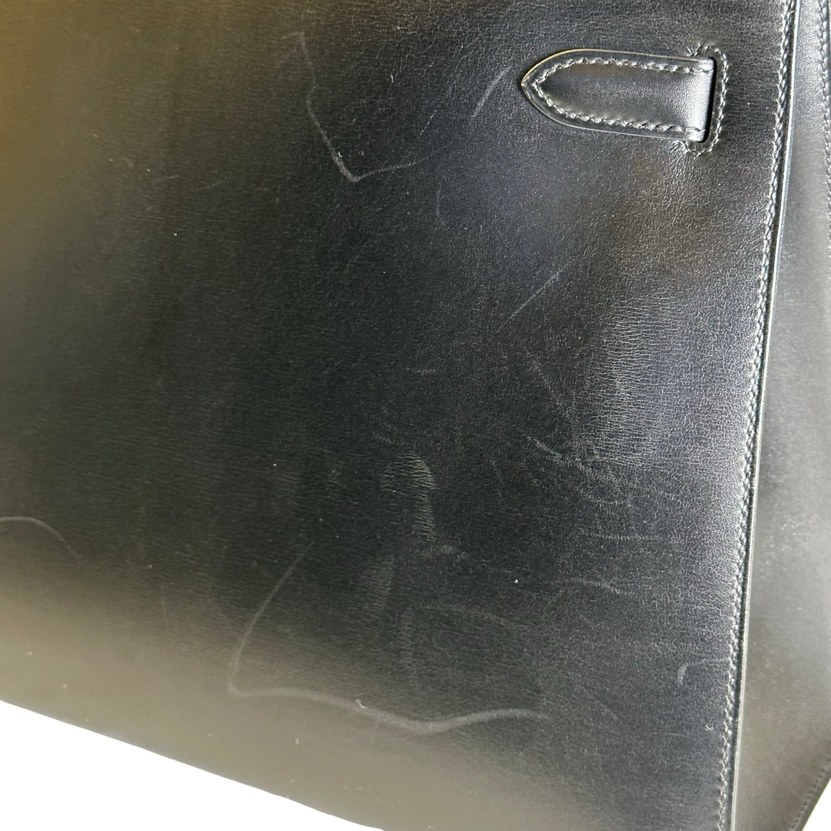 Used HERMES Box Calf Kelly 32 Handbag Black Gold