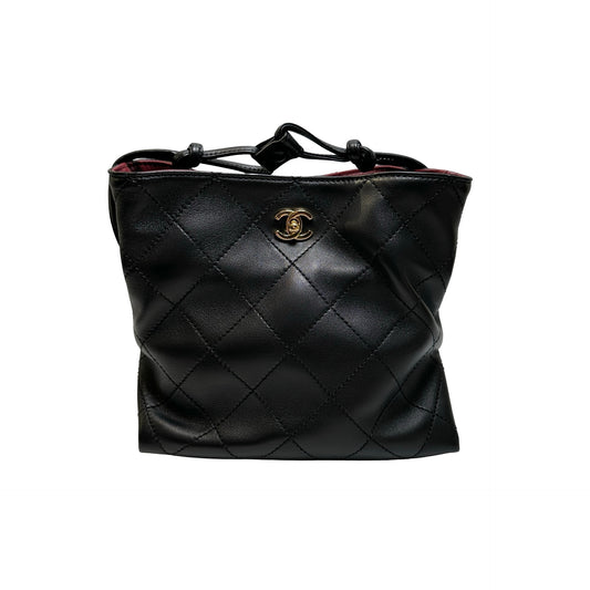 Brand New CHANEL Quilted Leather Gabrielle Hobo Bucket Bag Black Gold