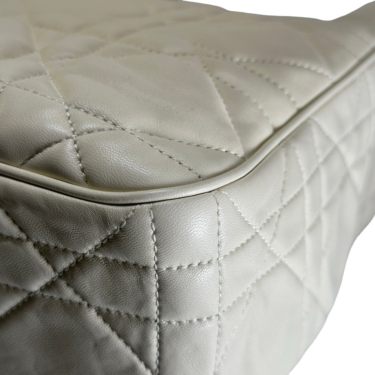 Used DIOR Cannage Leather Cannage Bucket Bag Handbag White