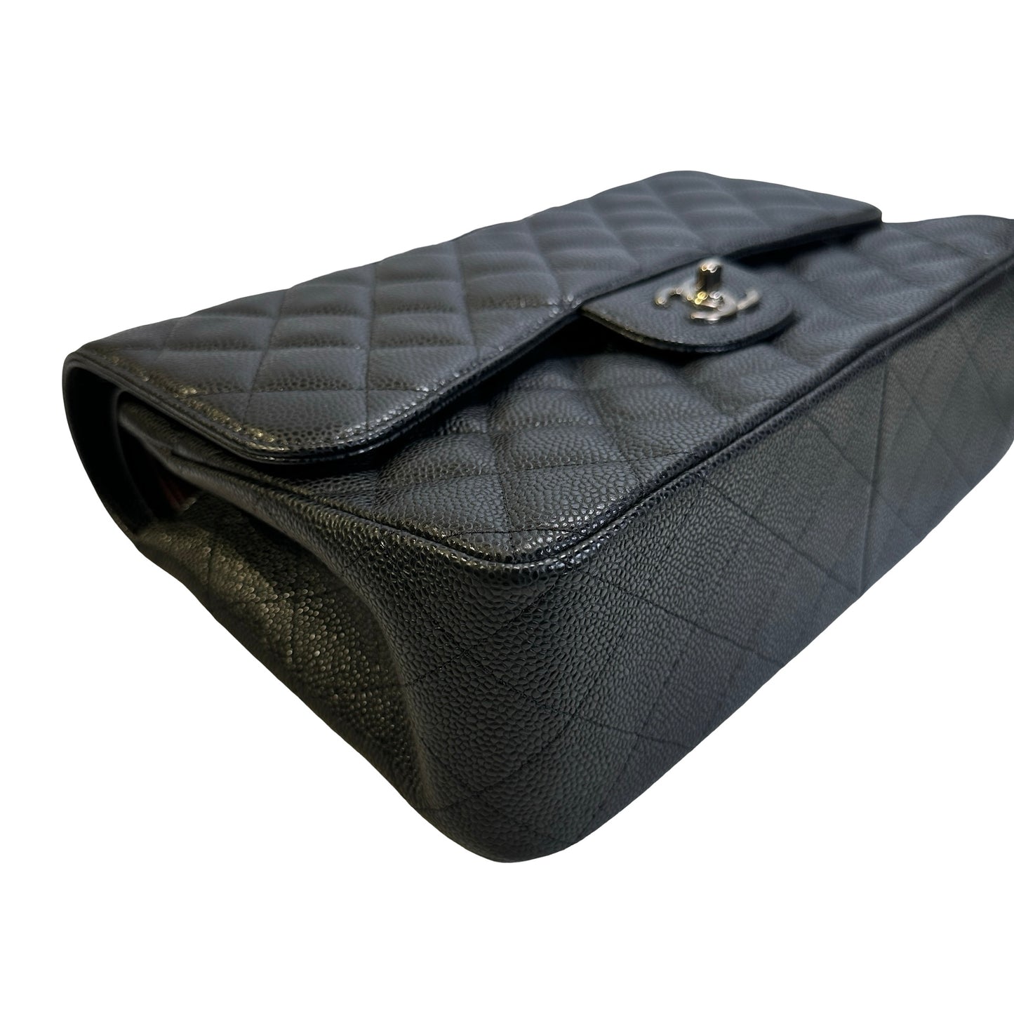 Used CHANEL Quilted Caviar leather Jumbo Single Flap Bag Shoulder Bag Black Silver hardware