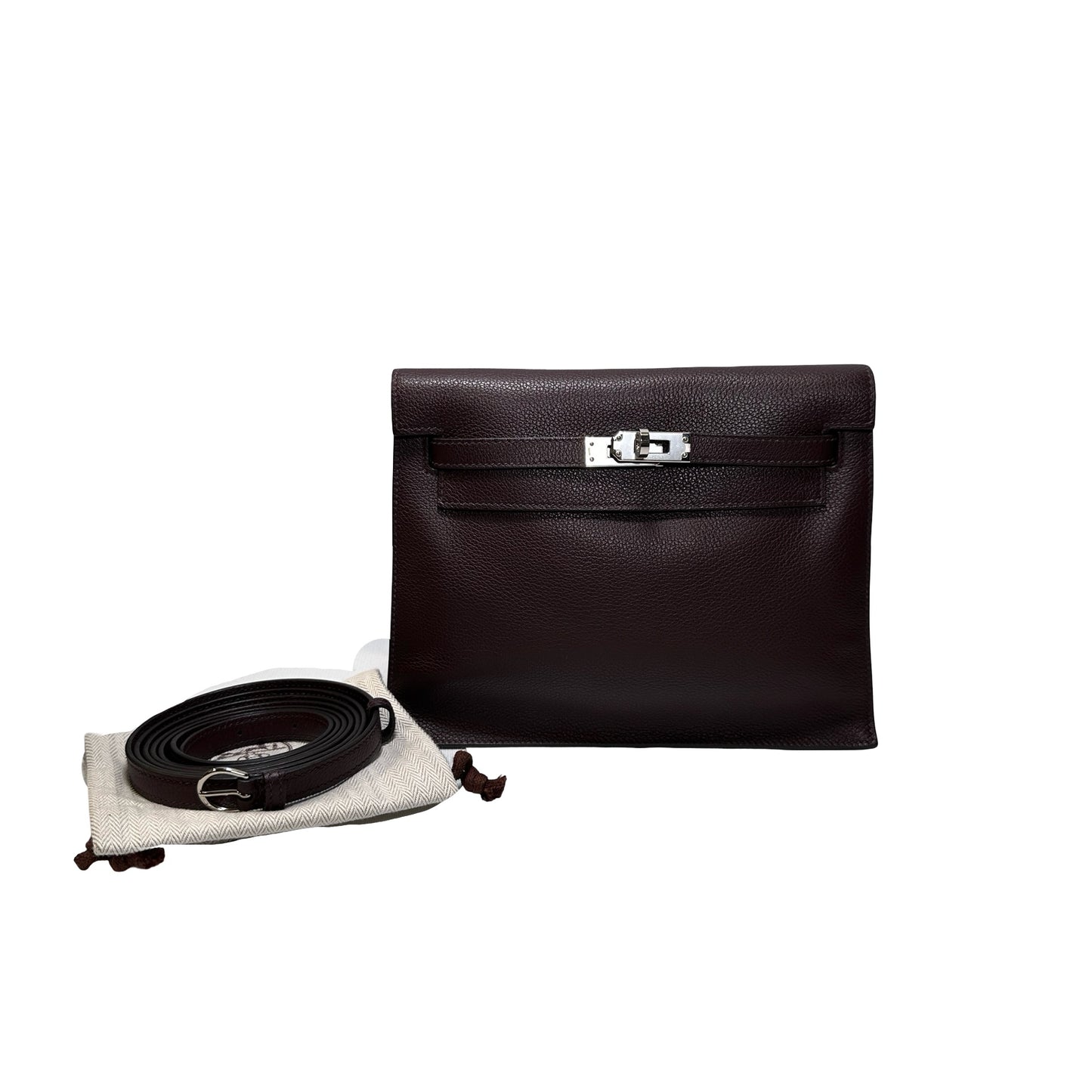 Used Hermès Clemence leather Kelly Danse Shoulder Bag Brown GHW