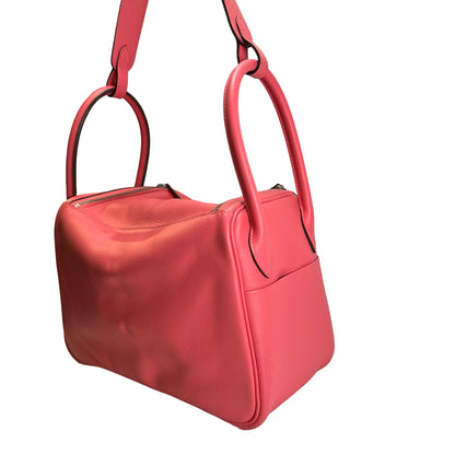 Used HERMES Leather Lindy Handbag Pink