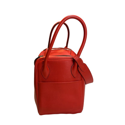 Used HERMES Clemence Lindy 26 Handbag Red PHW