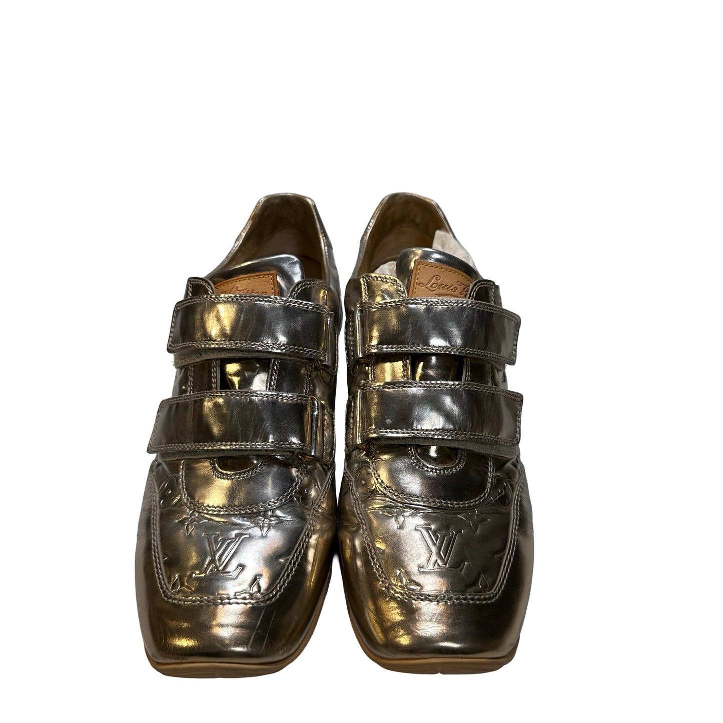 Used LOUIS VUITTON Calfskin Leather Monogram Shoes Gold