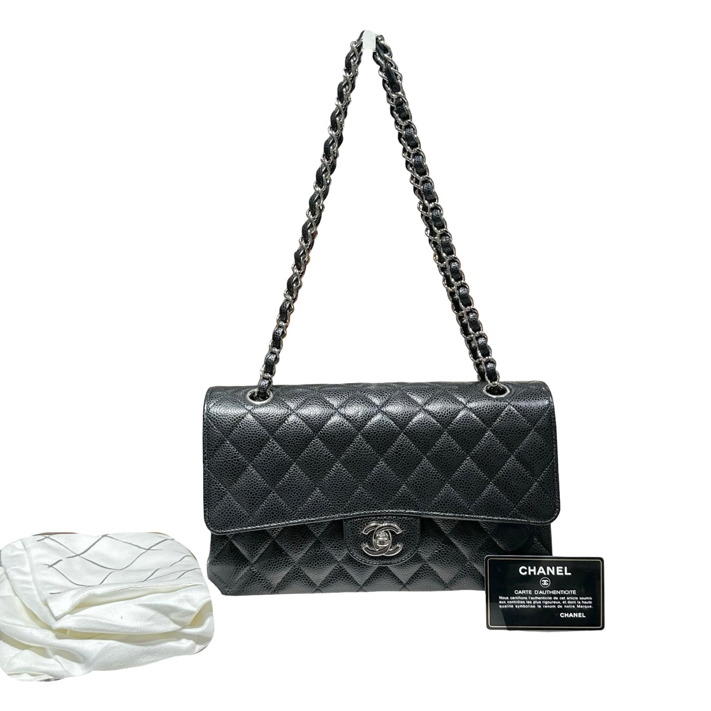 CHANEL CF25 BLACK CAVIAR PHW [3000608]
