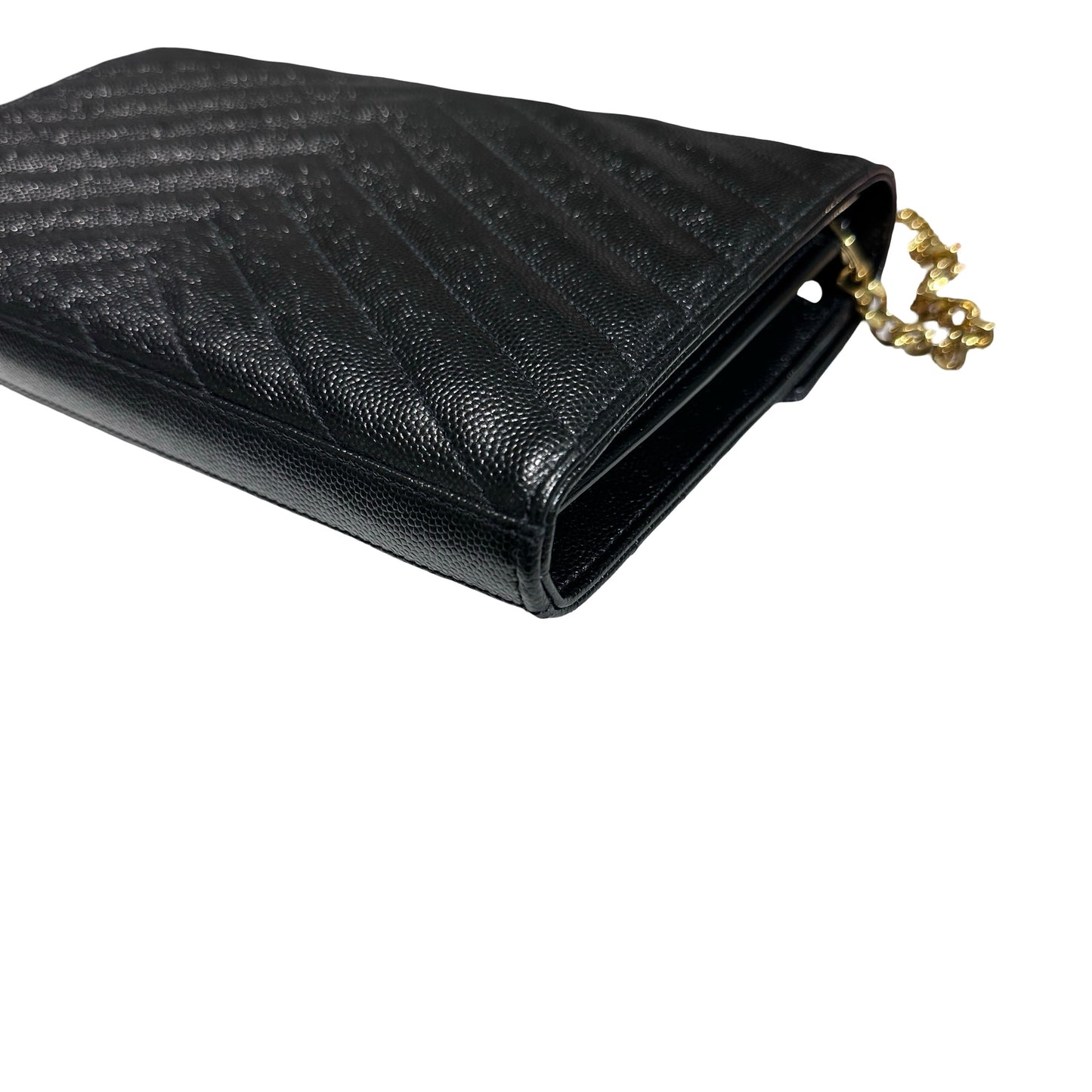 Unused SAINT LAURENT Caviar Leather WOC Cross Body Bag Black GHW