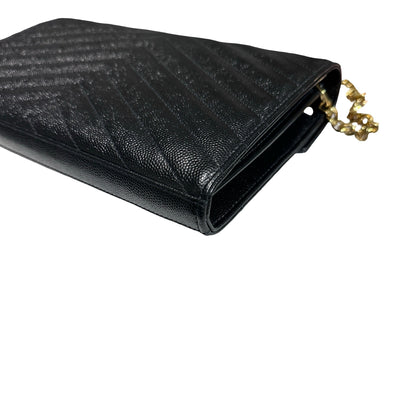 Unused SAINT LAURENT Caviar Leather WOC Cross Body Bag Black GHW