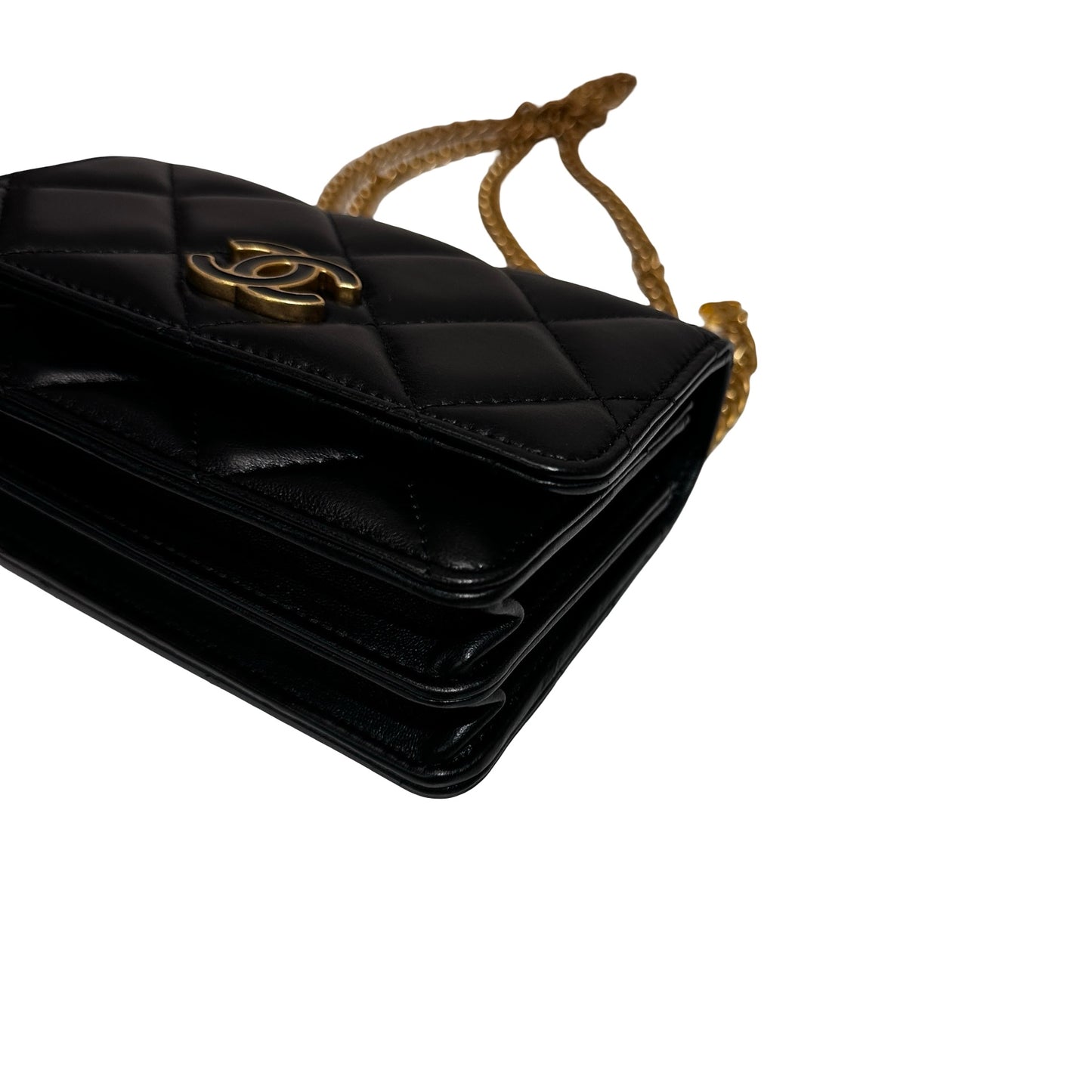 Used CHANEL Lambskin Leather Pending Clutch with Chain Shoulder Bag Black GHW