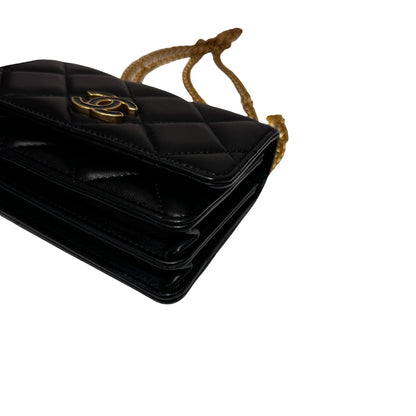 Used CHANEL Lambskin Leather Pending Clutch with Chain Shoulder Bag Black GHW