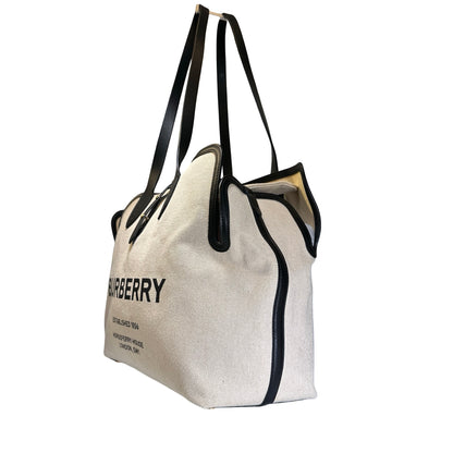 Used BURBERRY Canvas Tote Bag Tote Bag Beige Black