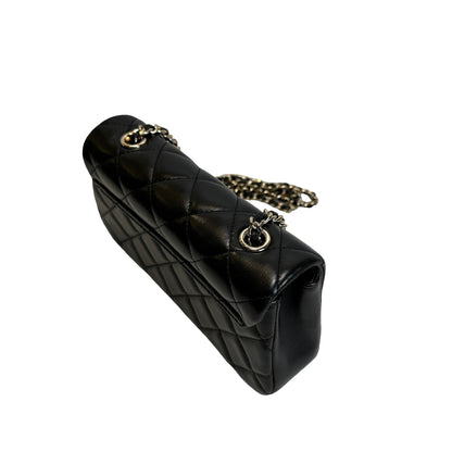 Used CHANEL Quilted Lambskin Mini Rectangular Flap Bag Chain Shoulder Bag Black Gold