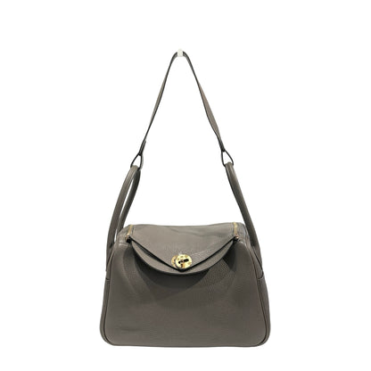 Used Hermès Clemence leather Lindy 26 Shoulder Bag GHW Etain