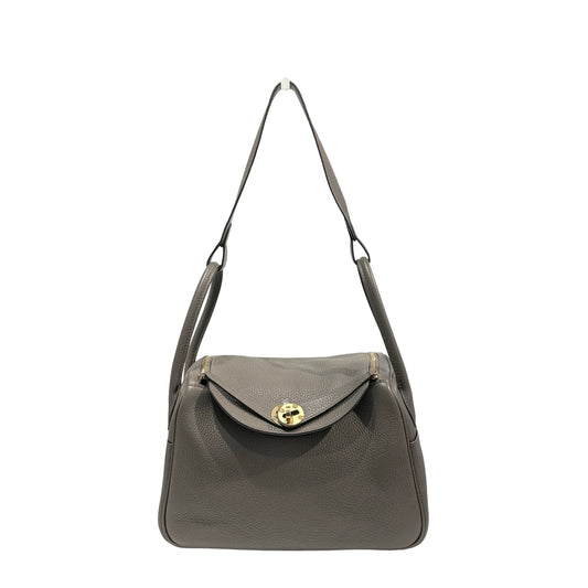 Used Hermès Clemence leather Lindy 26 Shoulder Bag GHW Etain