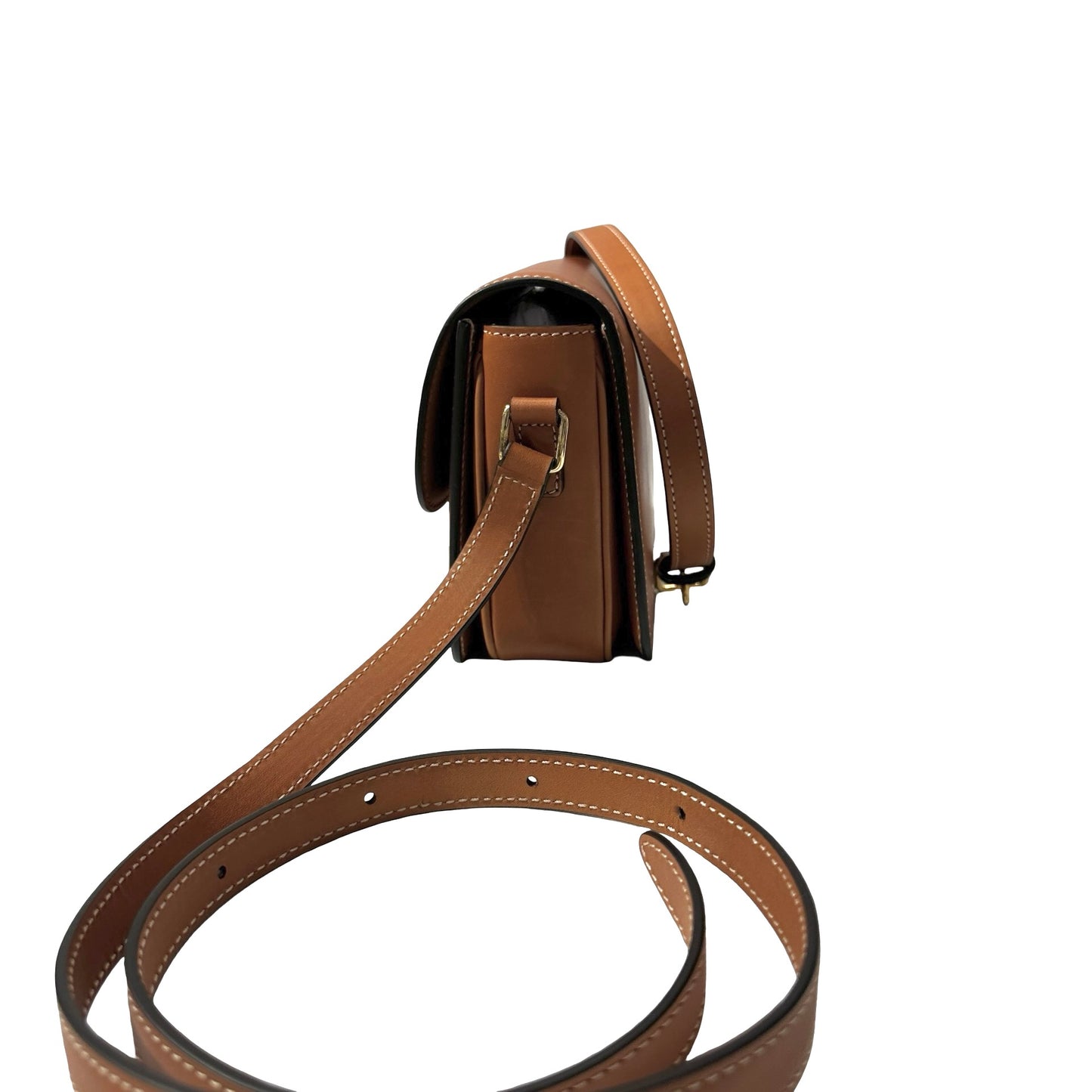 Used Céline Calfskin Leather Triomphe Shoulder Bag GHW Brown