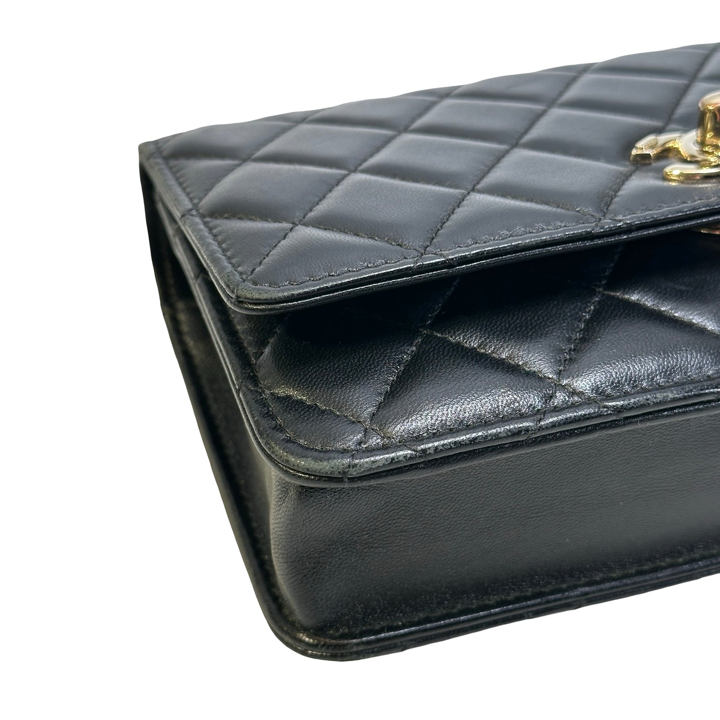 Used CHANEL Quilted Leather Wallet On Chain Wallet on chain Black
